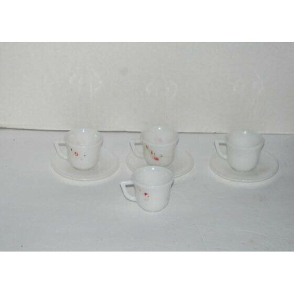 Vintage Milk Glass Child's Tea Set 4 Cups 3 Saucers